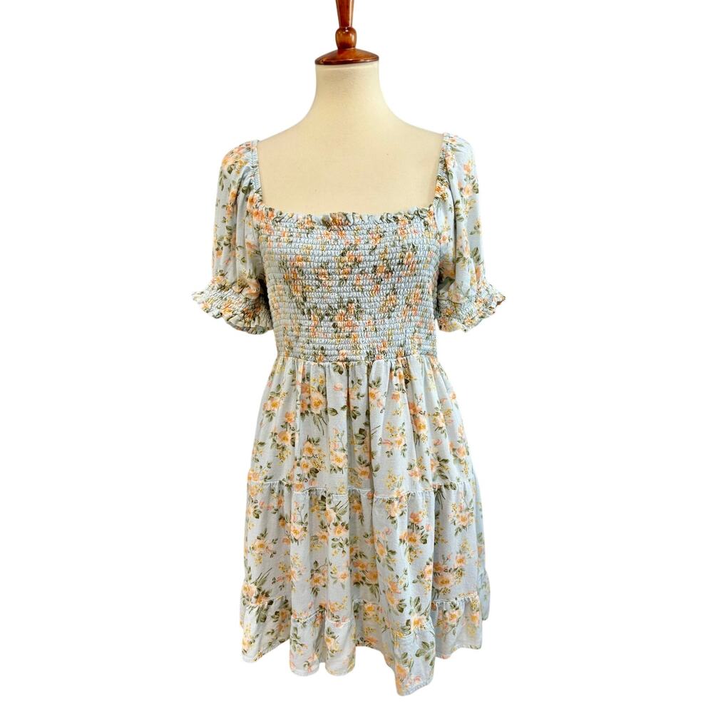 American Eagle Floral Smocked Puff Sleeve Mini Dress Size Large Cottagecore Boho